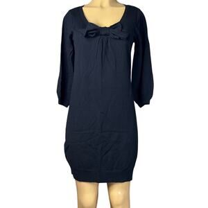 Milly of New York Black Merino Wool Bow Sweater Dress Crop Sleeve Size Medium